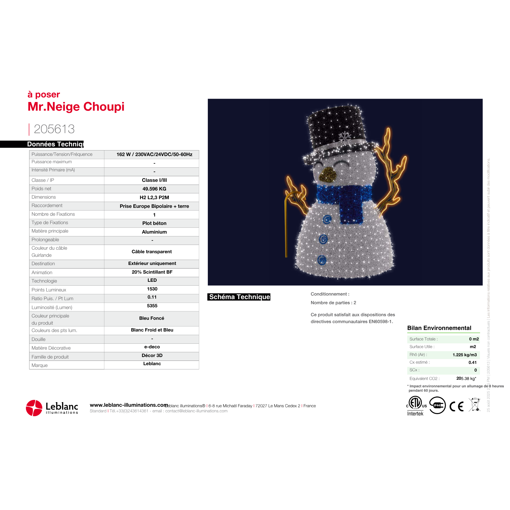 Décor de noël 3D Mr neige choupi H2 x L2,3 x P2m